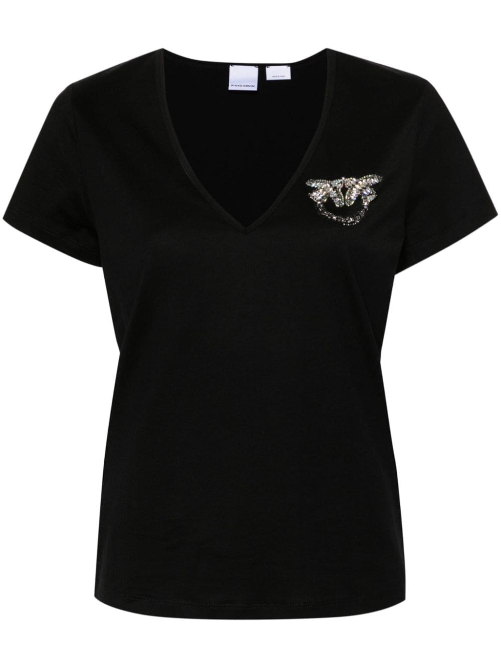 Black mini Love Birds rhinestone logo t-shirt