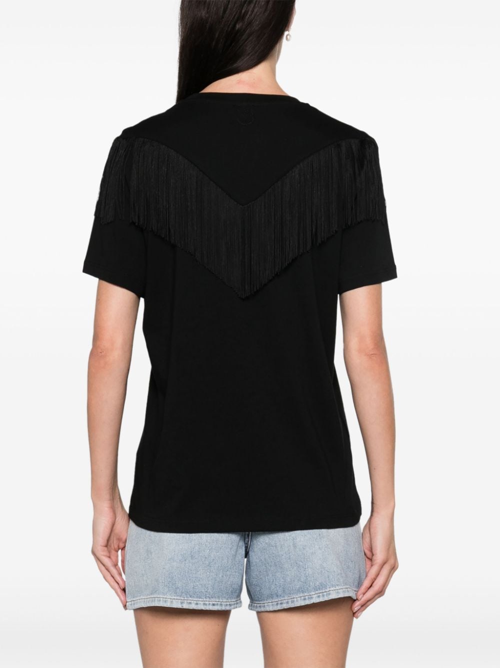 Black T-SHIRT WITH FRINGES