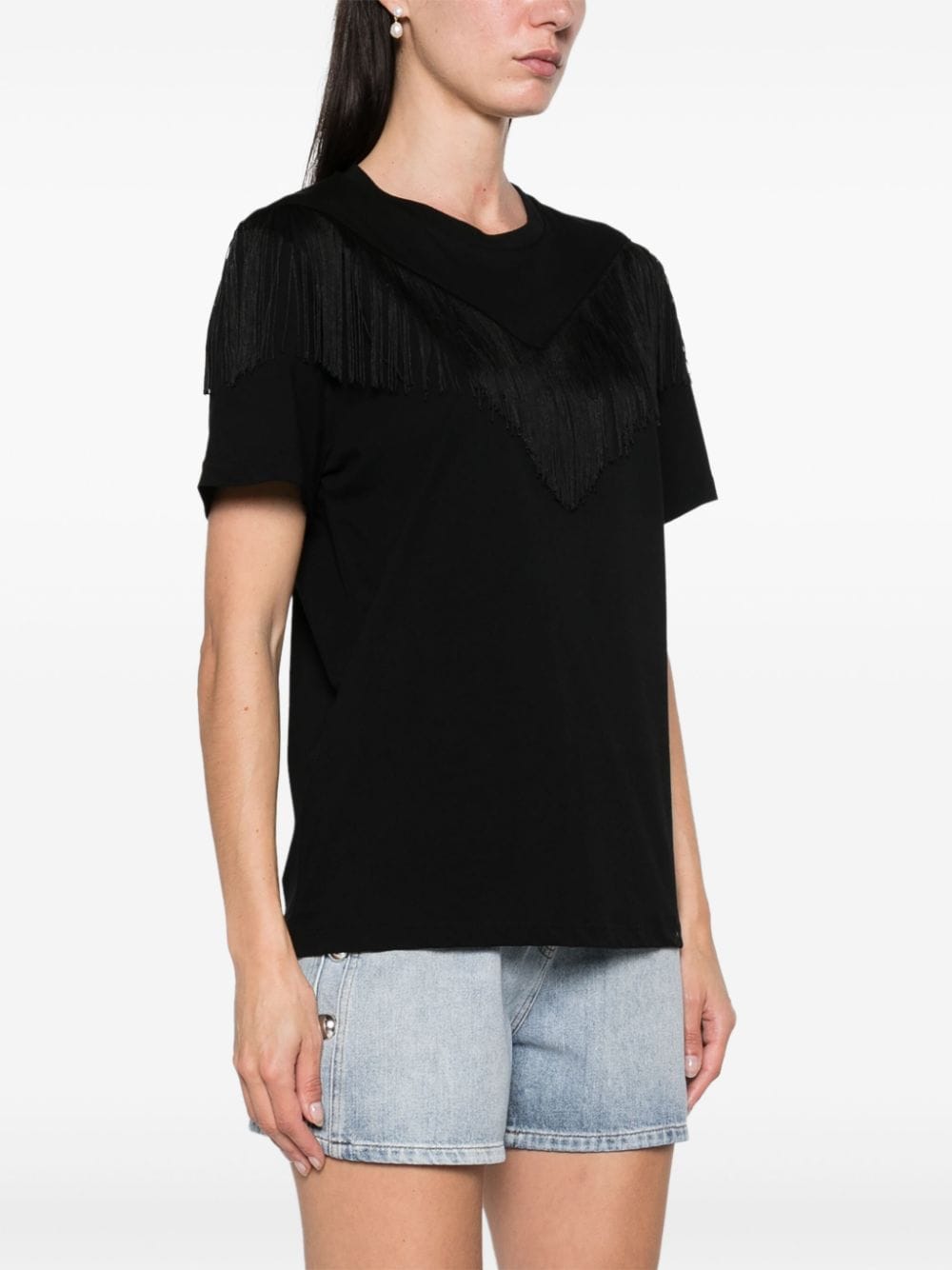 Black T-SHIRT WITH FRINGES