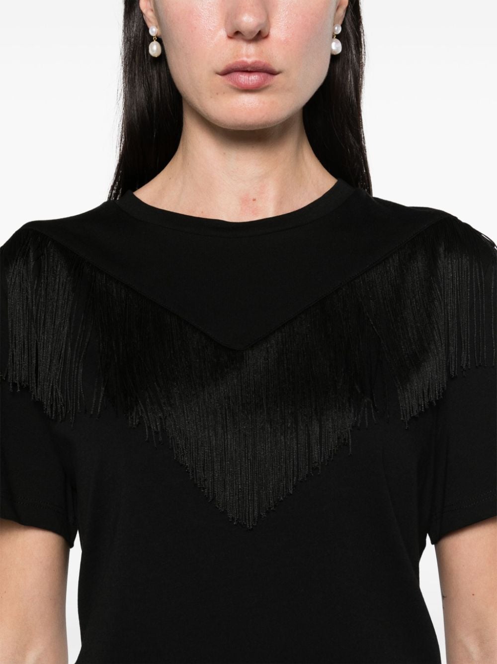 Black T-SHIRT WITH FRINGES