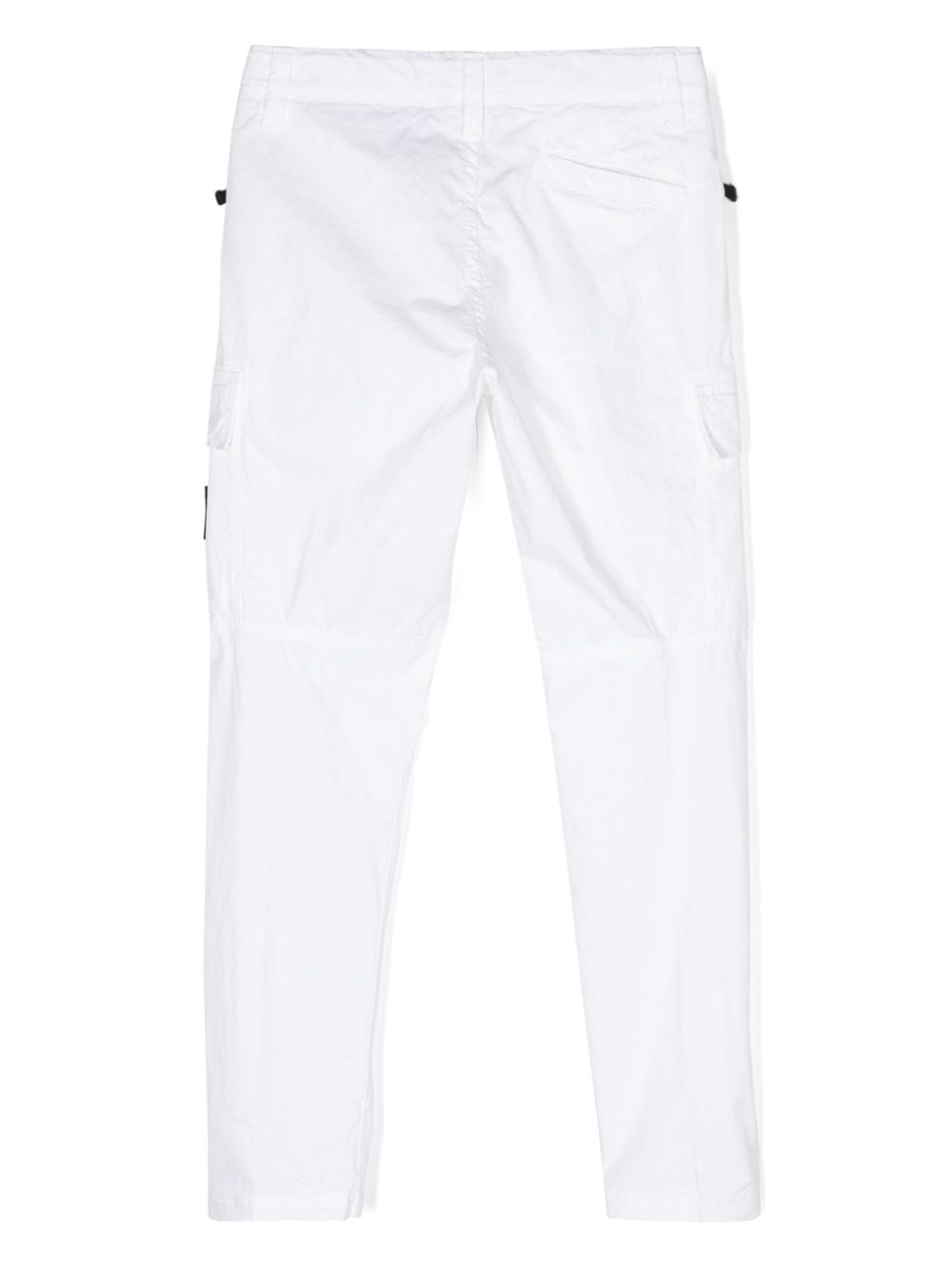 White cargo trousers with Compass label