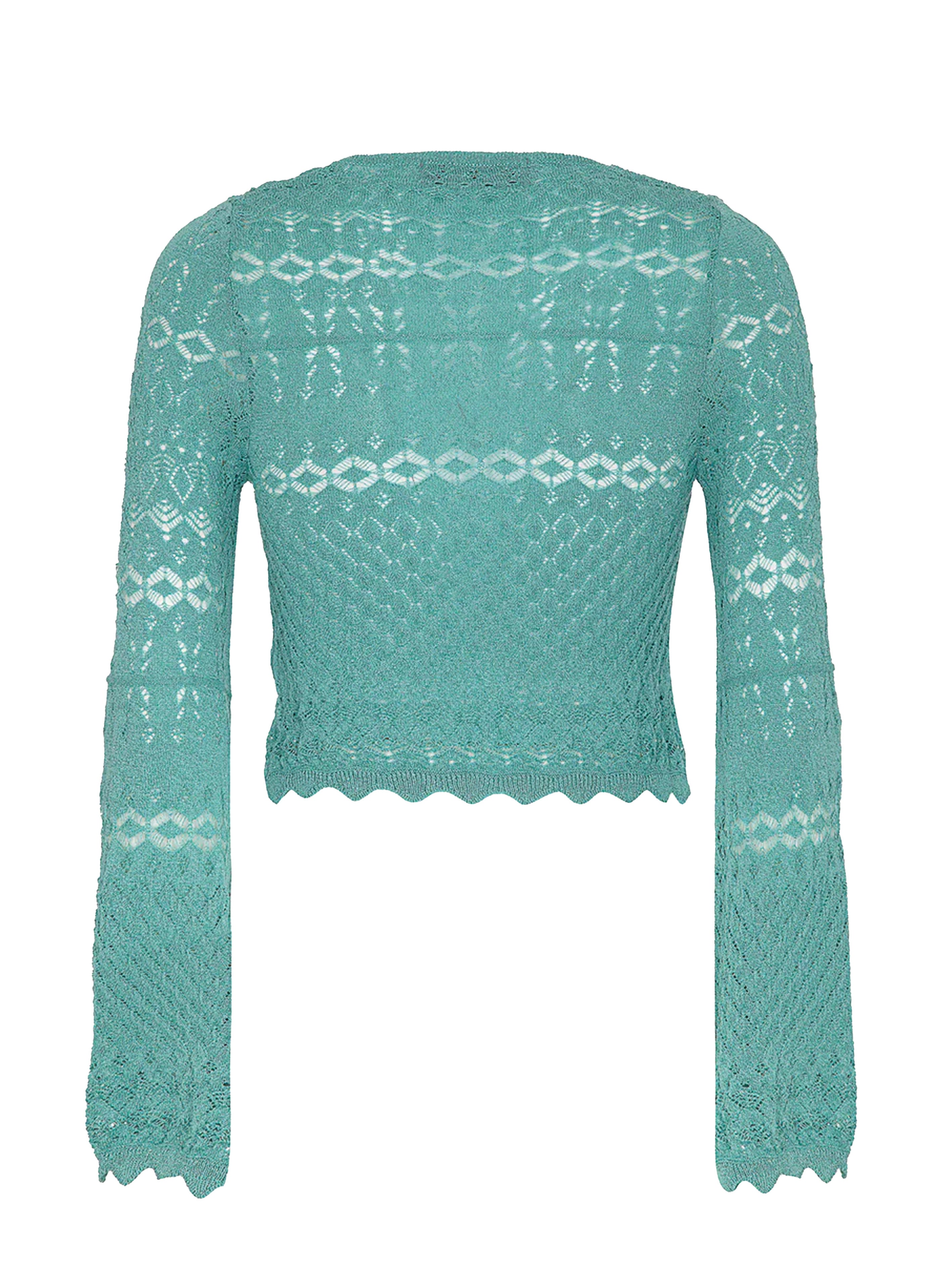 Cardigan crop traforato lurex acquamarina