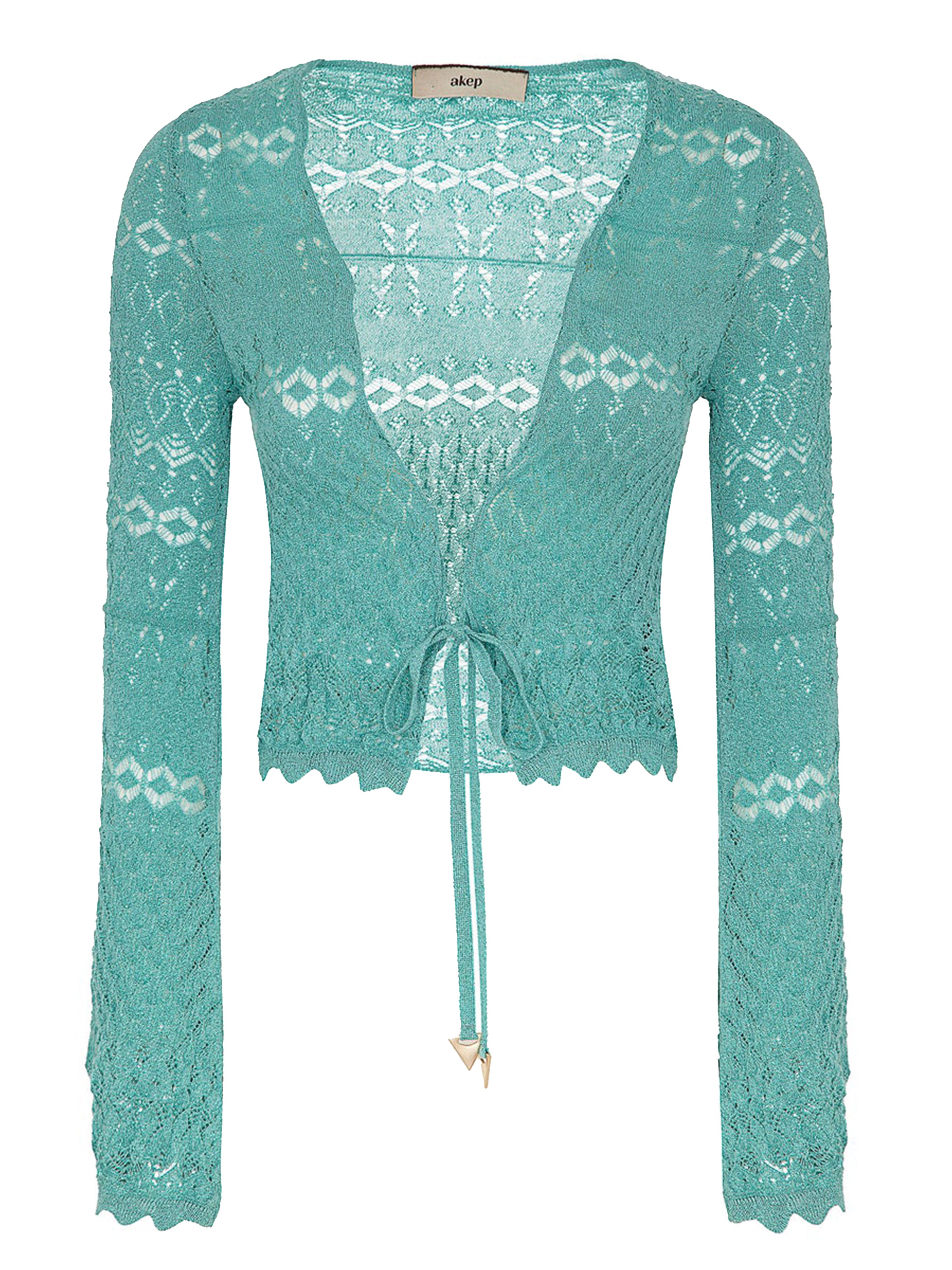 Cardigan crop traforato lurex acquamarina