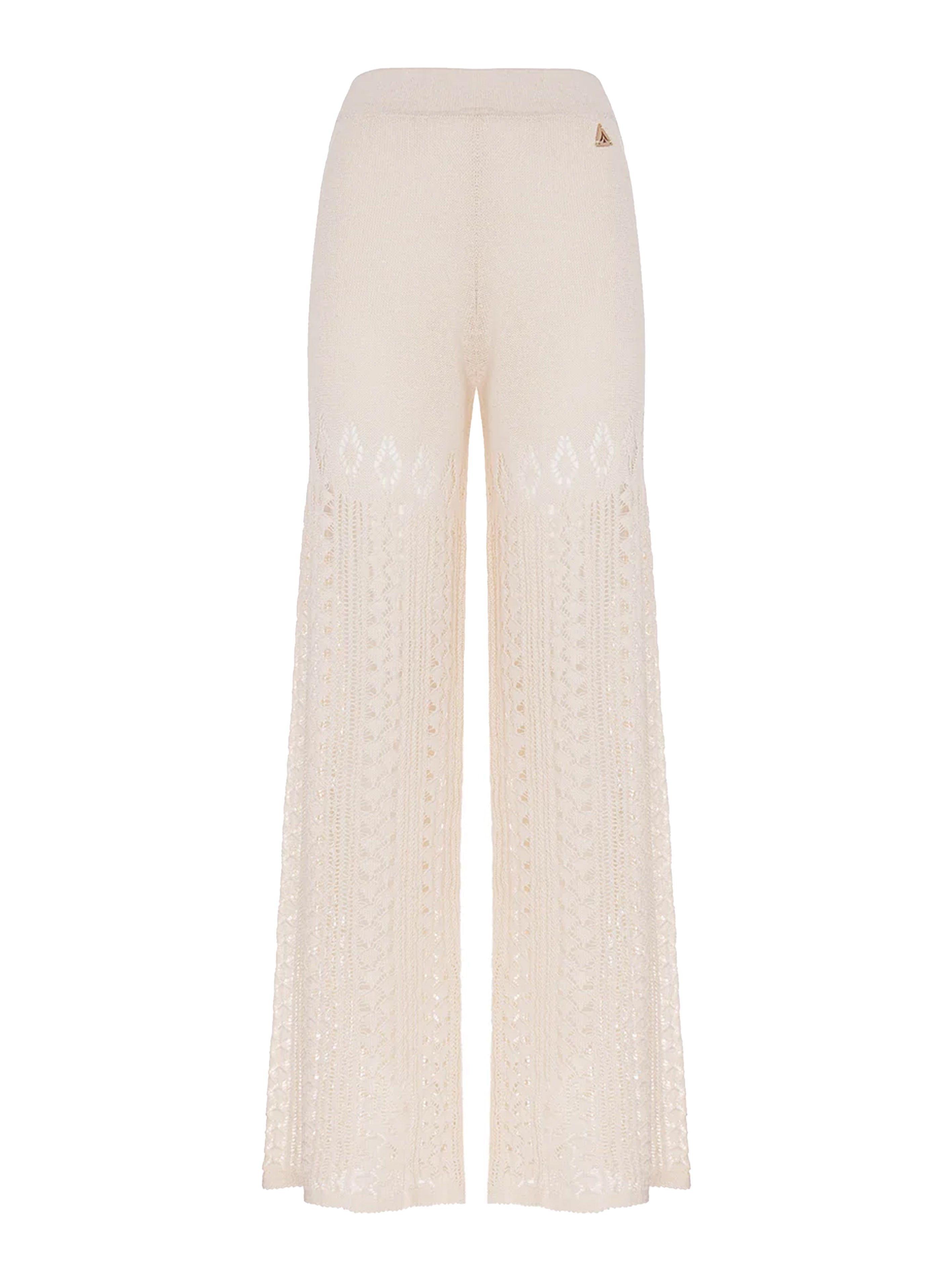 Cream perforated linen blend trousers