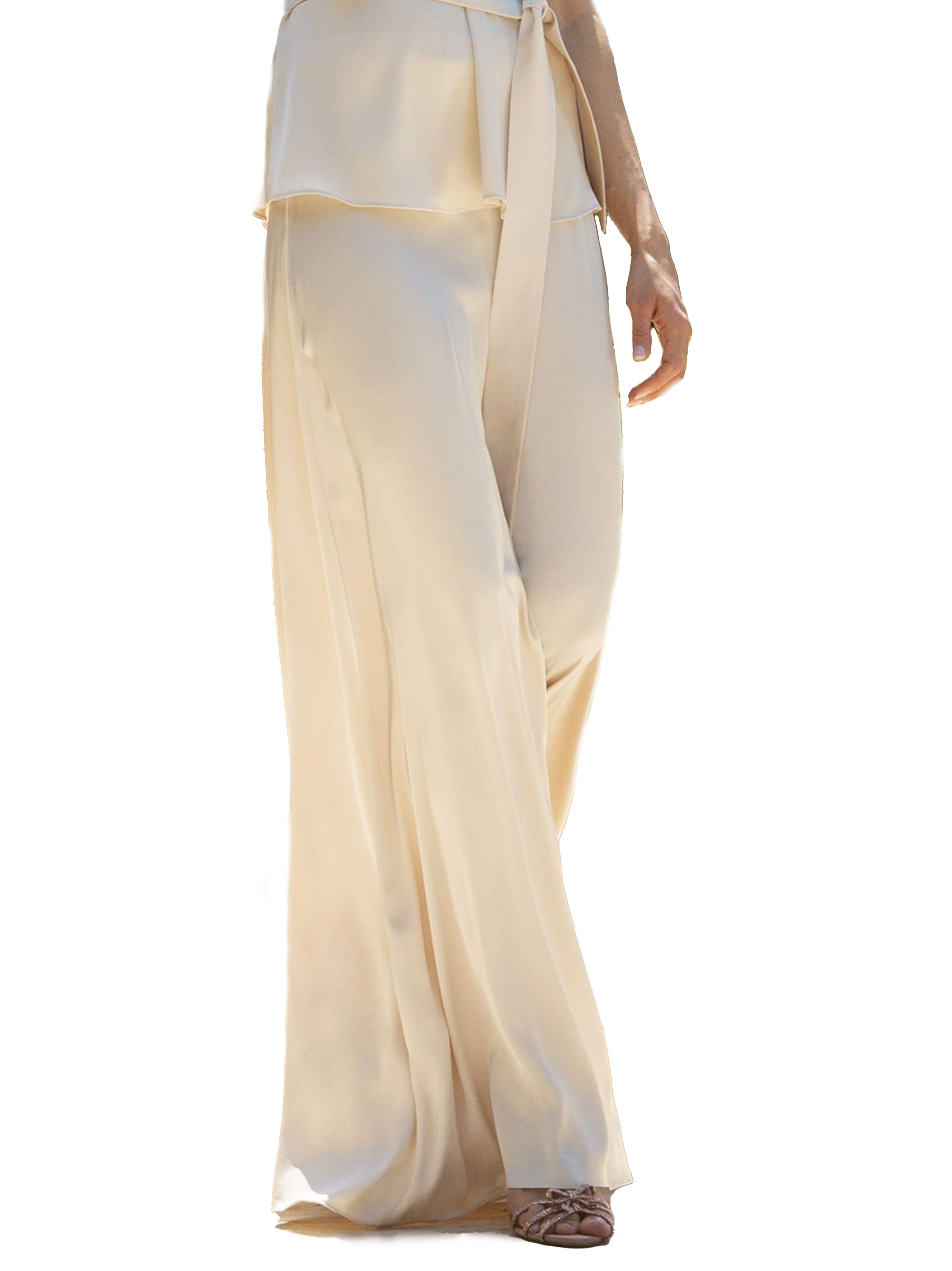 Wide ivory satin trousers