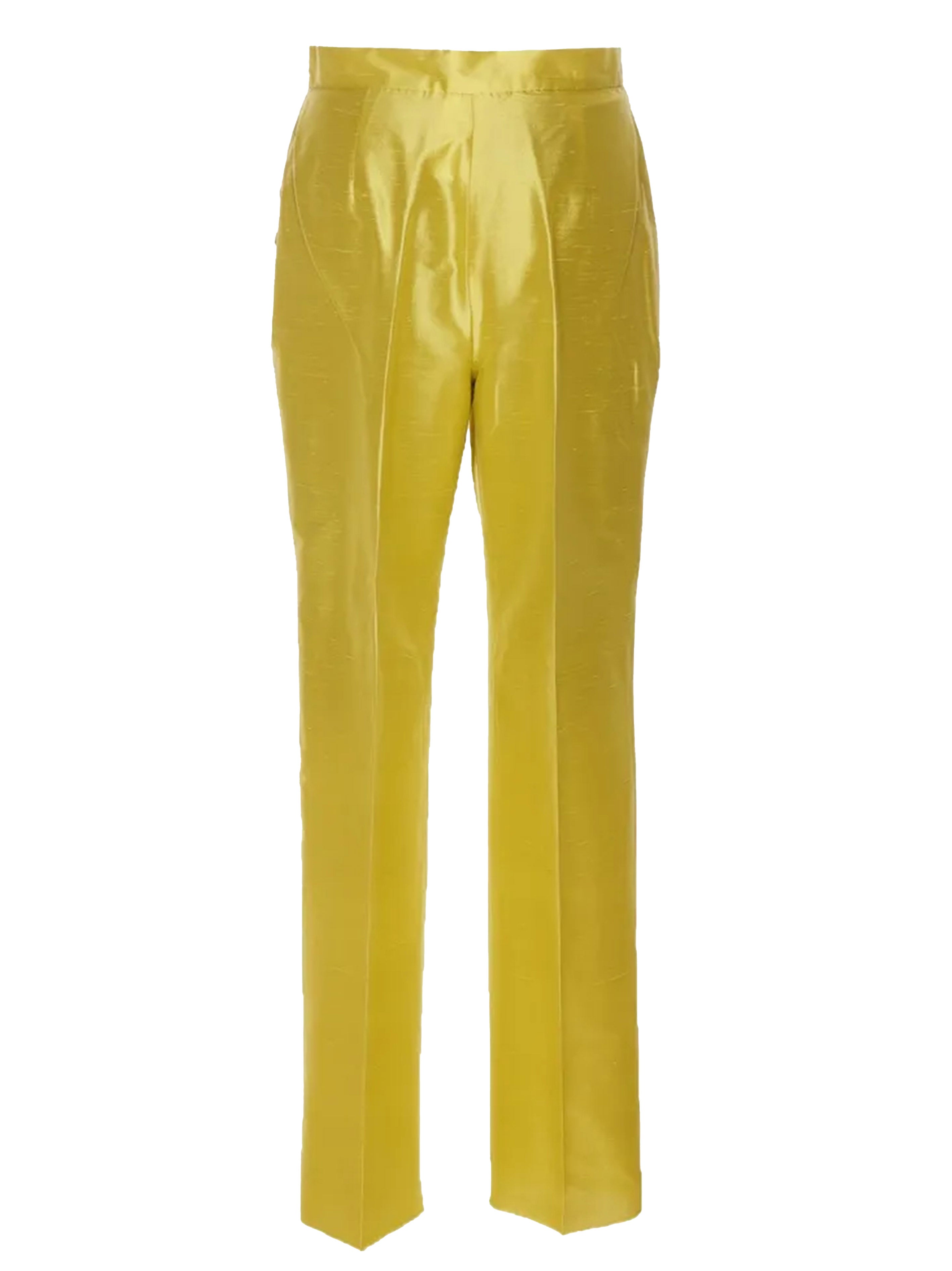 High-waisted trousers in cedar silk