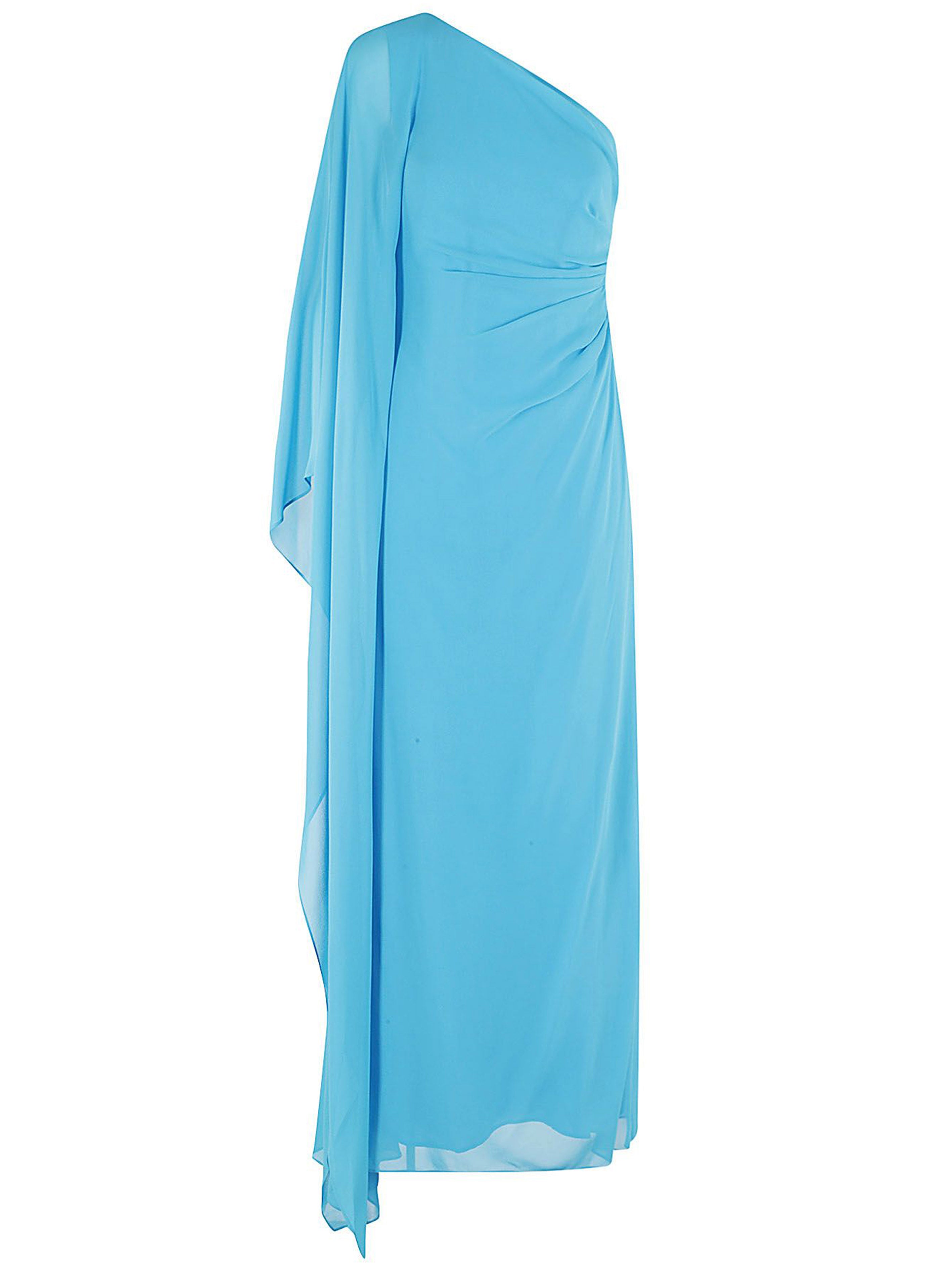 One-shoulder blue silk dress