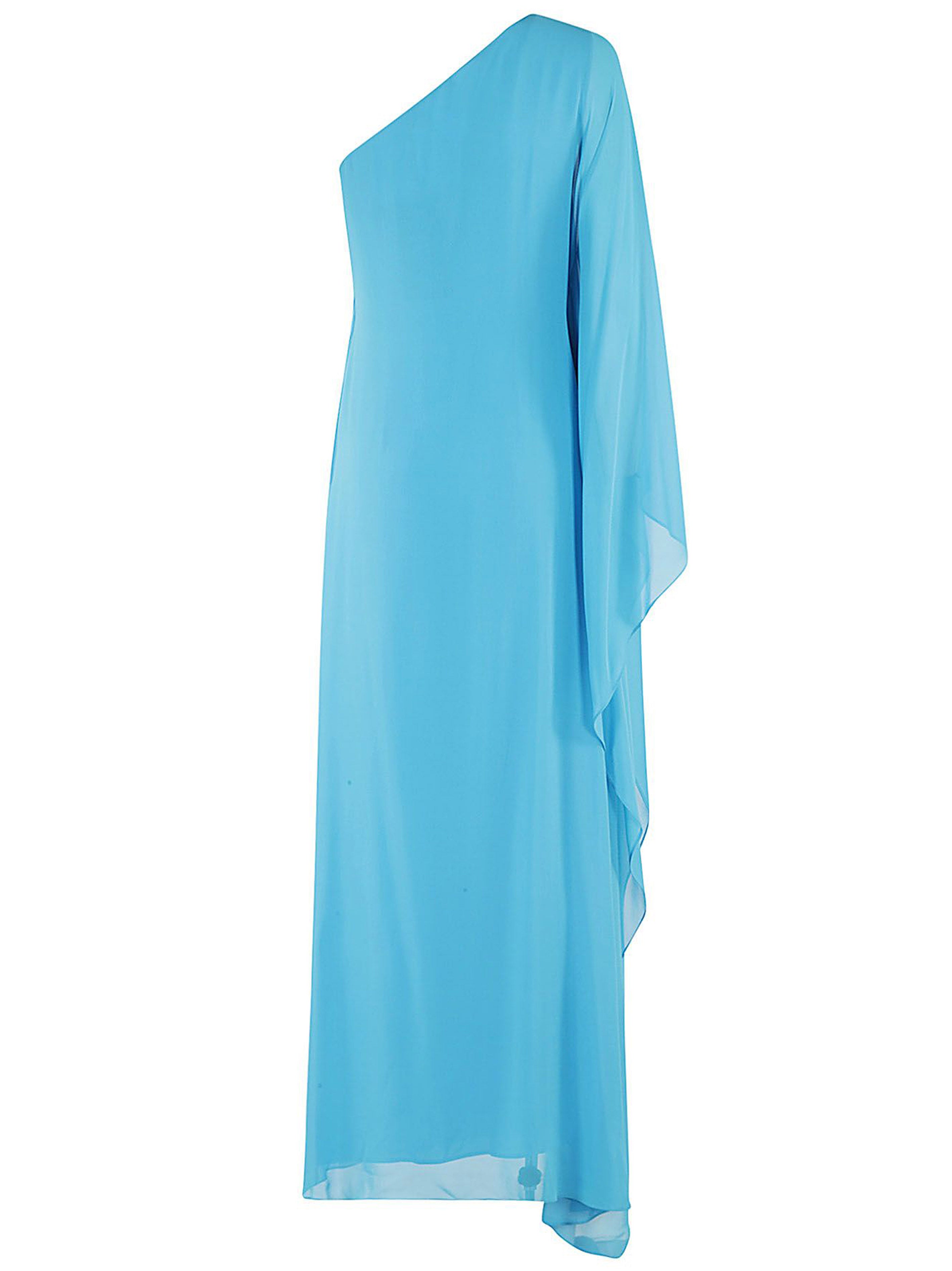 One-shoulder blue silk dress