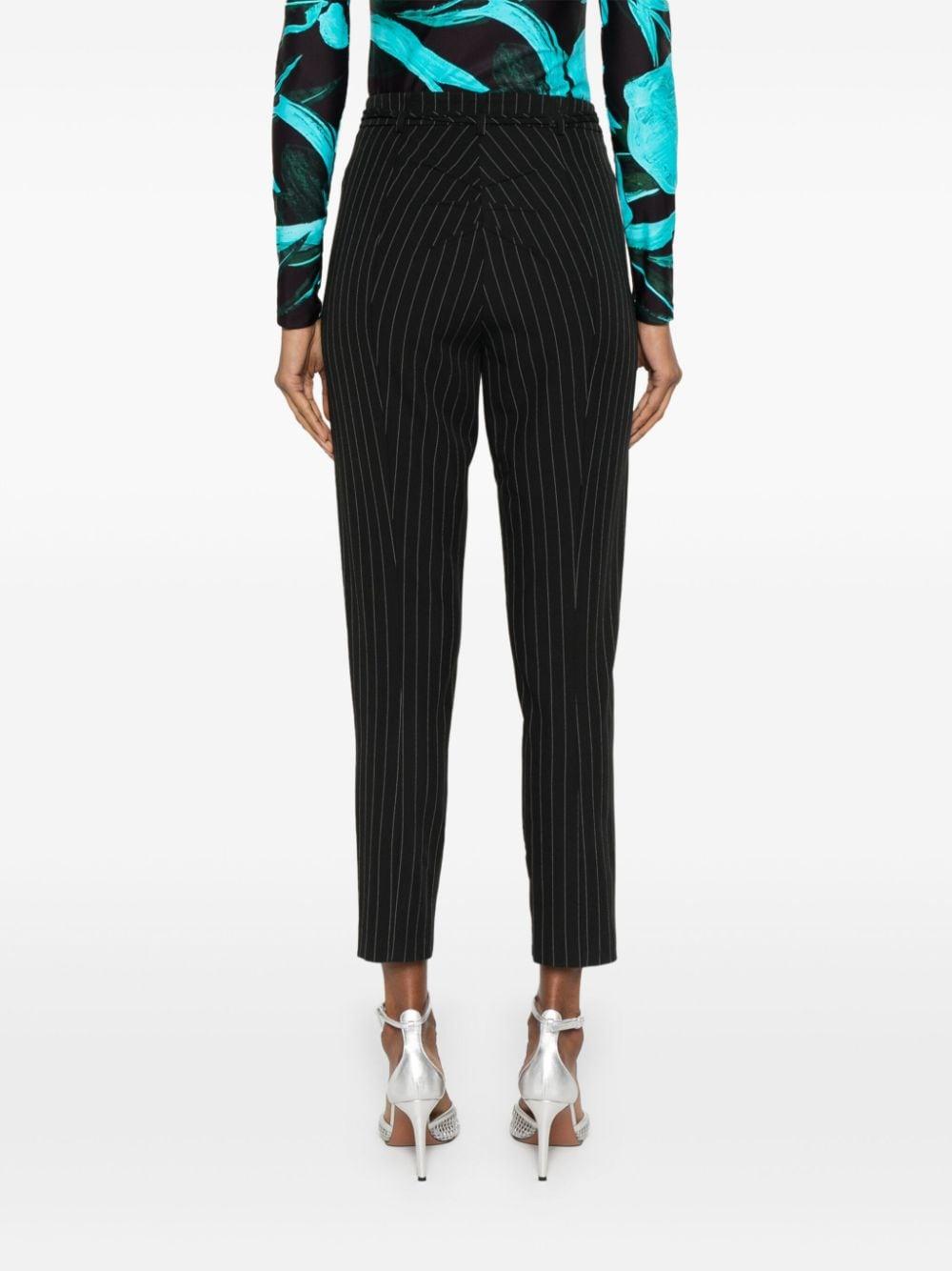 Pantalone nero gessato cintura logata