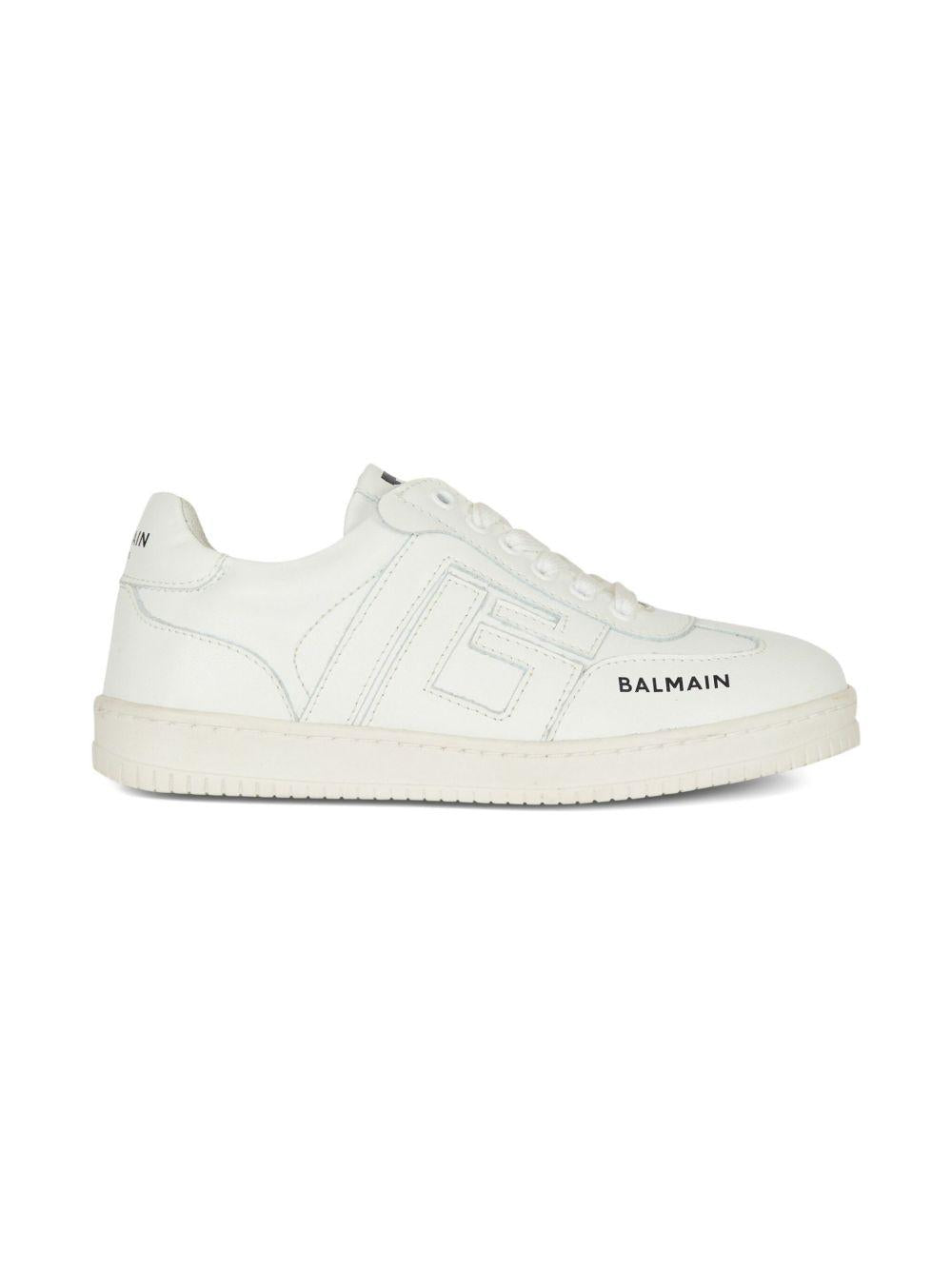 Sneakers Bianche in Pelle con Logo Laterale BX0Q16Z1574 100 BALMAIN KIDS 