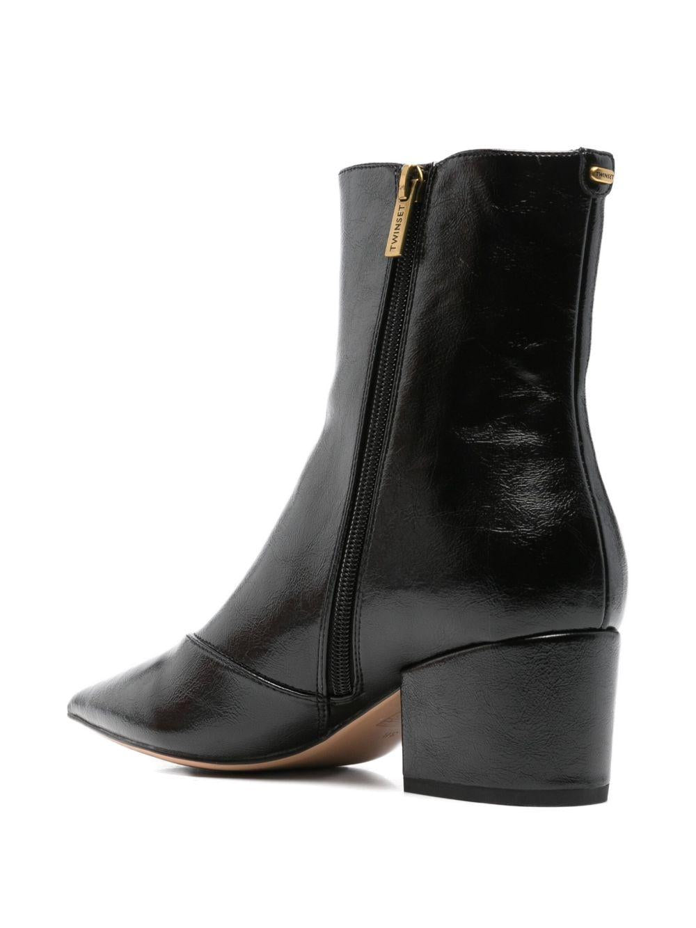 Stivaletti neri in pelle con tacco largo e punta affusolata 252TGT142 00006 TWINSET 