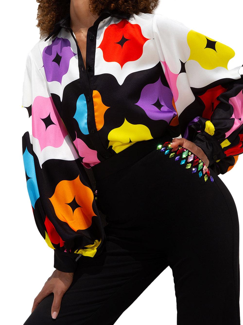 Blusa con fantasia multicolor <BR/> T4363T PRINT TWINS 