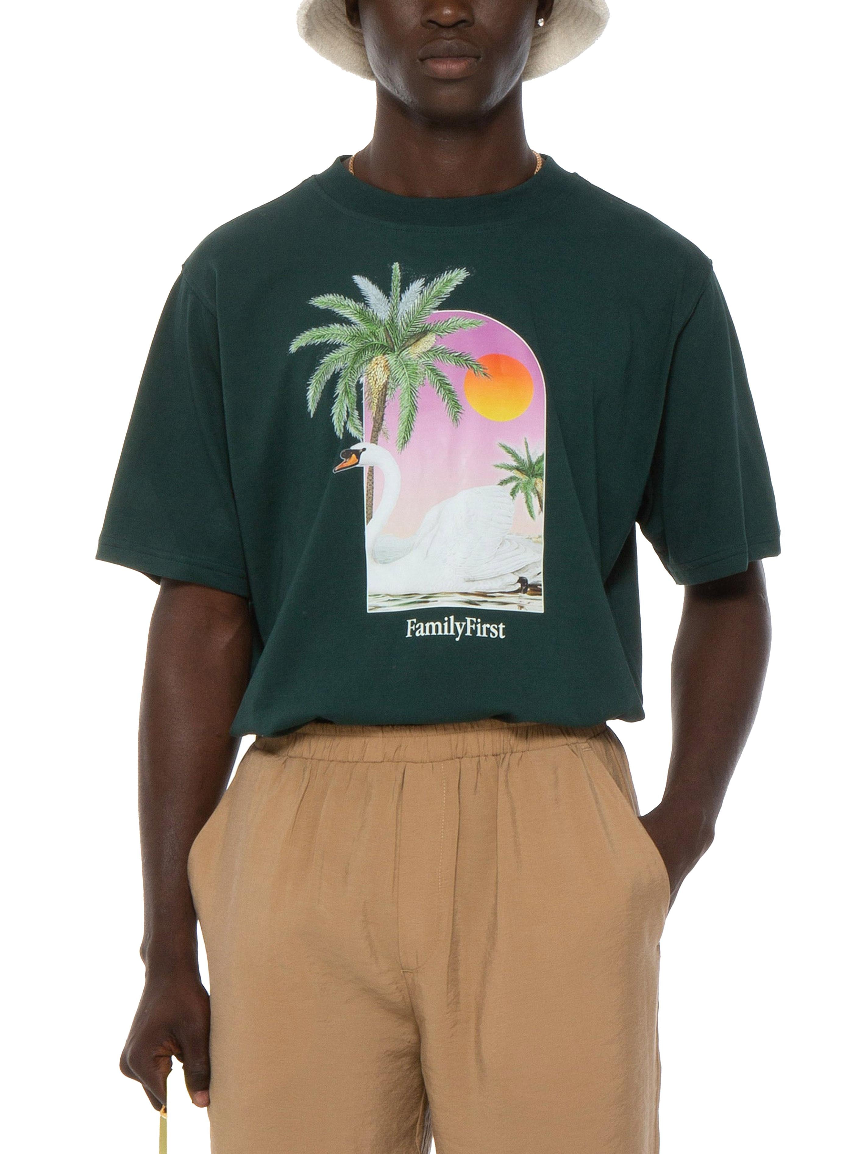T-shirt verde stampa cigno TS2407 GR FAMILY FIRST MILANO 