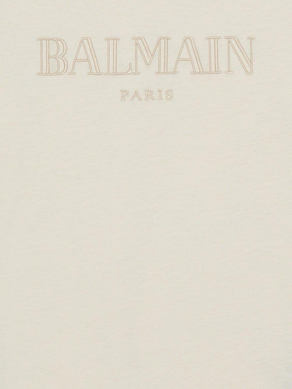 T-shirt Beige Chiaro con Stampa Logo BX8P41Z3186 107BG BALMAIN KIDS 