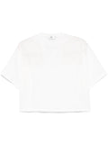 T-shirt bianca con ricami semitrasparenti e logo