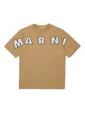 Beige cotton T-shirt with embroidered logo