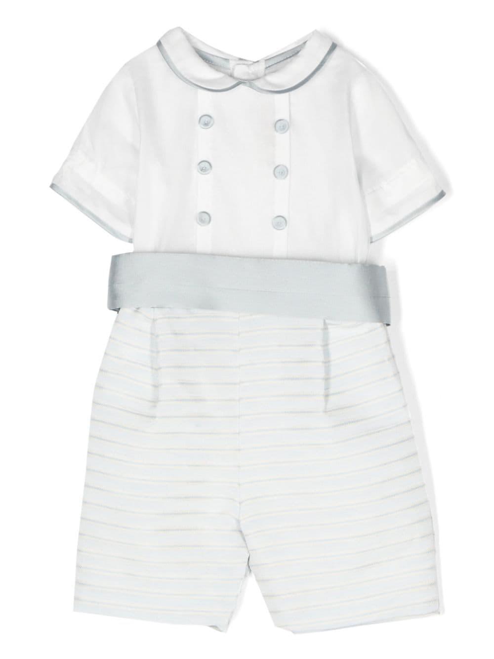 Tutina bianca/celeste neonato seta