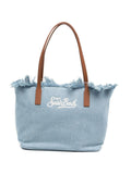 Borsa tote in denim con bordi sfrangiati