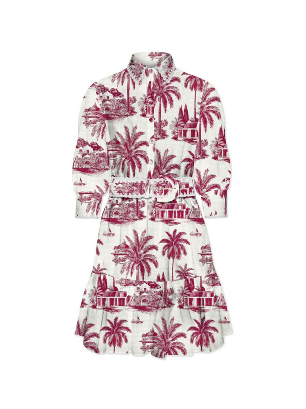 Abito Daisi con fantasia palme bordeaux