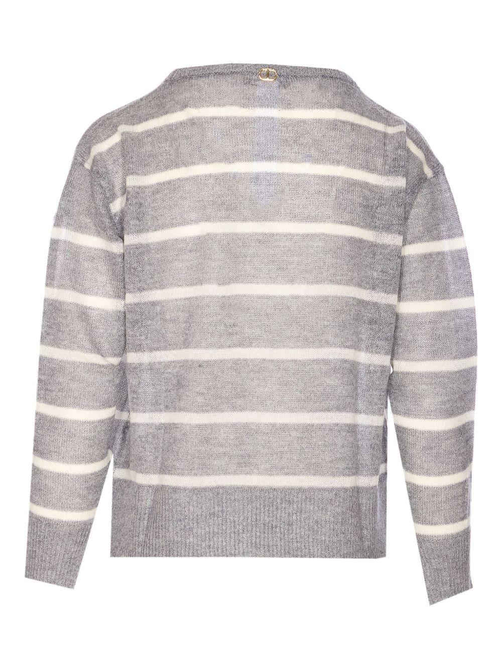 Maglione Grigio a Righe con Pizzo 252TP3252 12756 TWINSET 