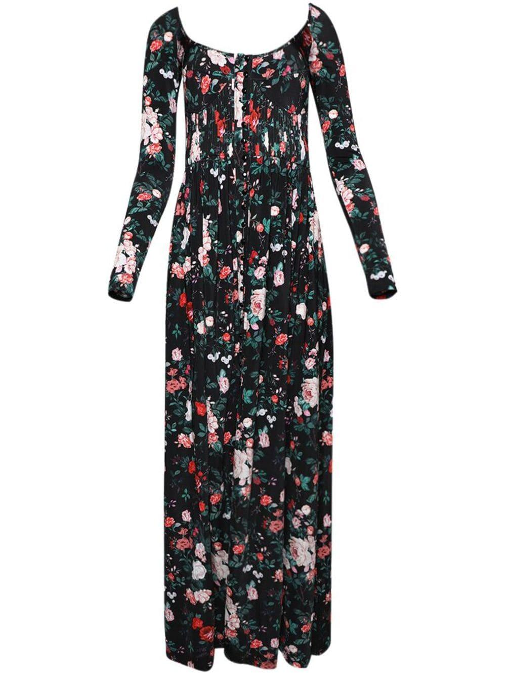 Abito nero lungo con fantasia floreale 23PJR0557VI0269 V986 RABANNE 