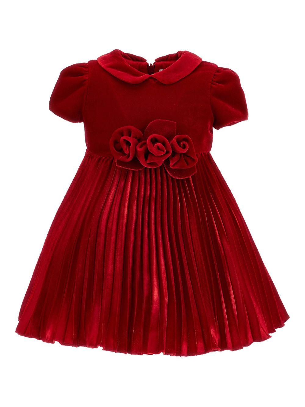 Abito rubino plissettato con rose applicate 73F9026803 0043 MONNALISA KIDS 