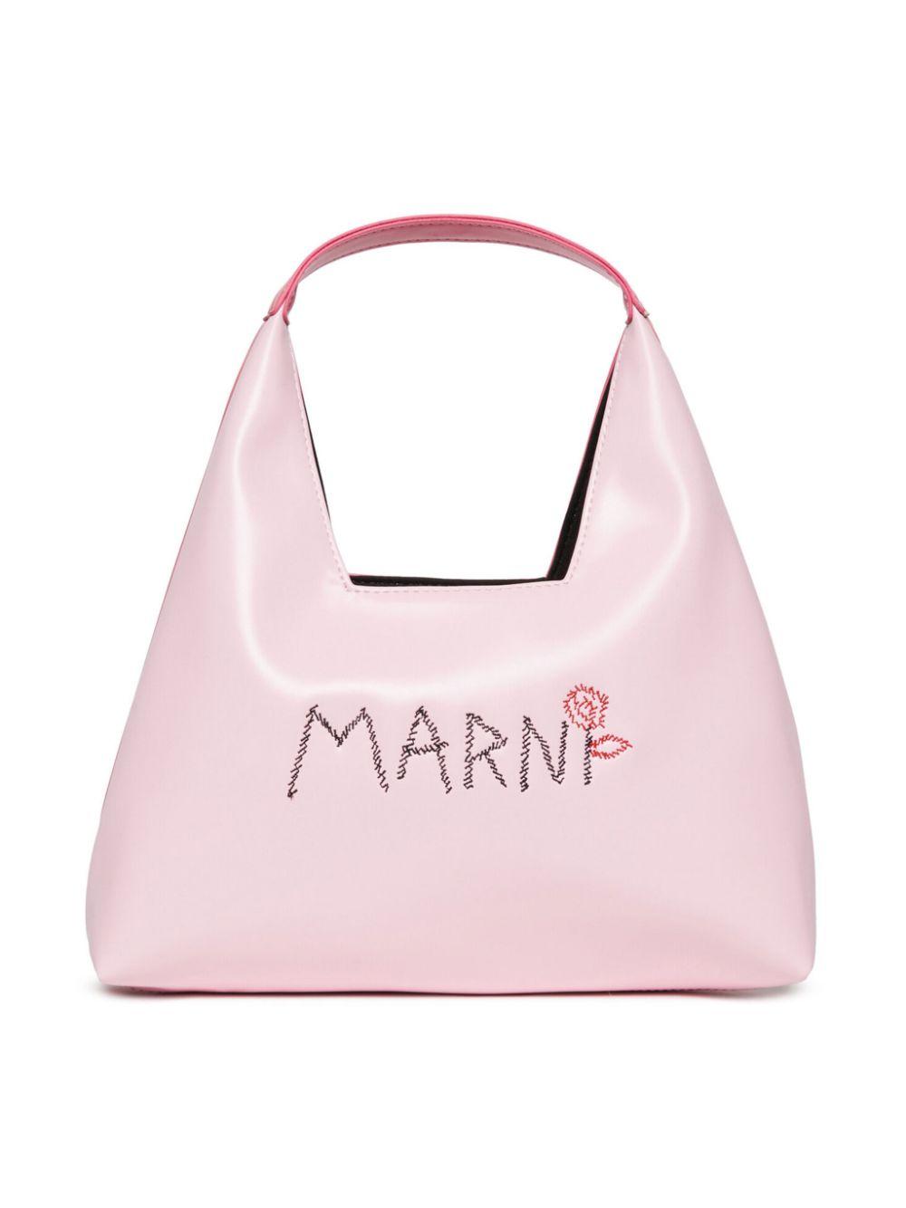 Borsa rosa bicolor logo ricamato