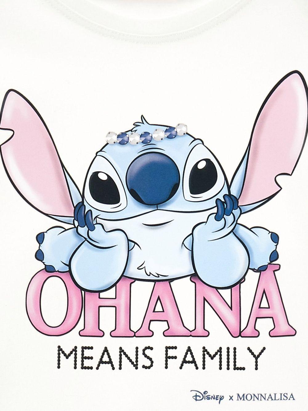 T-shirt Bianca con Stampa Ohana means family 19F6186013 0001 MONNALISA KIDS 