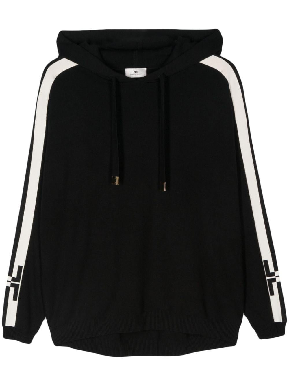 Maglione Nero con Cappuccio e Logo Jacquard MK54S46E2 685 ELISABETTA FRANCHI 