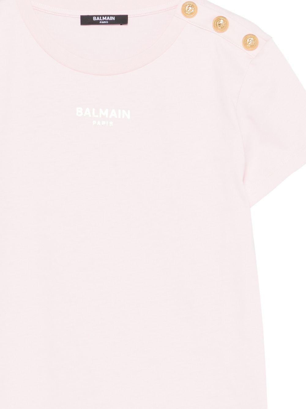 T-shirt in cotone con bottoni dorati BY8A01Z3672 51EOR BALMAIN KIDS 