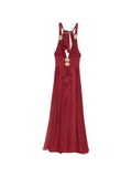 Abito lungo in poliammide scollo halter