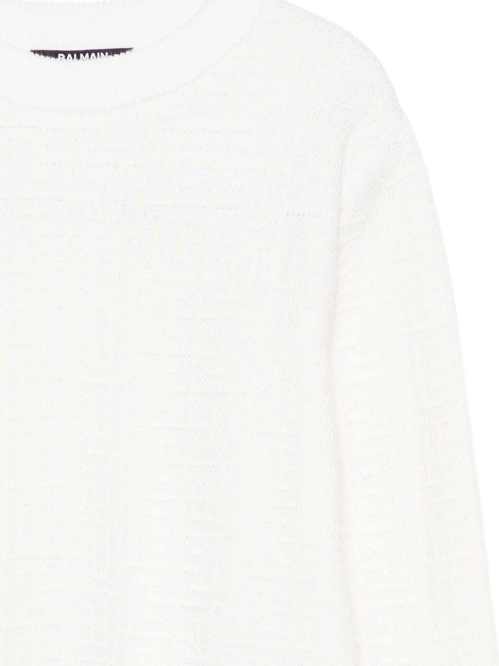 Maglione Bianco a Trama in Rilievo BX9P30W0012 100 BALMAIN KIDS 