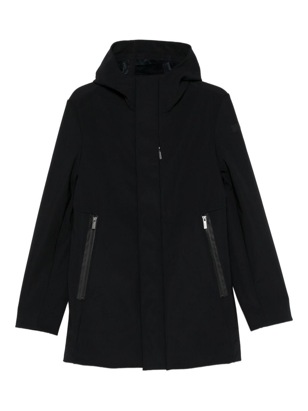 Cappotto nero con zip frontale e cappuccio W25045 10 RRD 