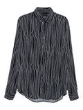 Black shirt with all-over graphic and front buttoning