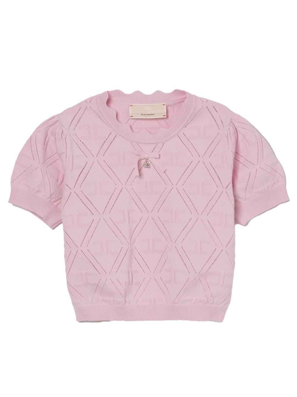 T-shirt in maglia rosa con logo all-over