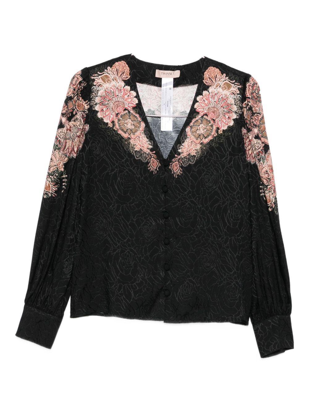 Camicia nero ruggine a fiori con scollo a V 252TP2046 12742 TWINSET 