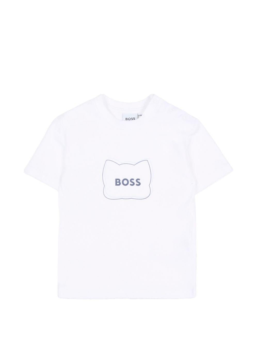 Completo felpa e shorts in cotone con cappuccio J53039 849 BOSS KIDSWEAR 
