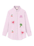 Camicia brigitte fantasia a righe e ricami