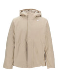 Beige down jacket with zip and buttons