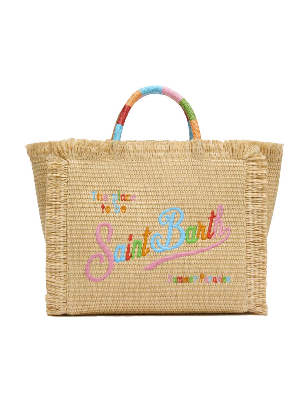 Borsa Colette effetto paglia con logo ricamato multicolore