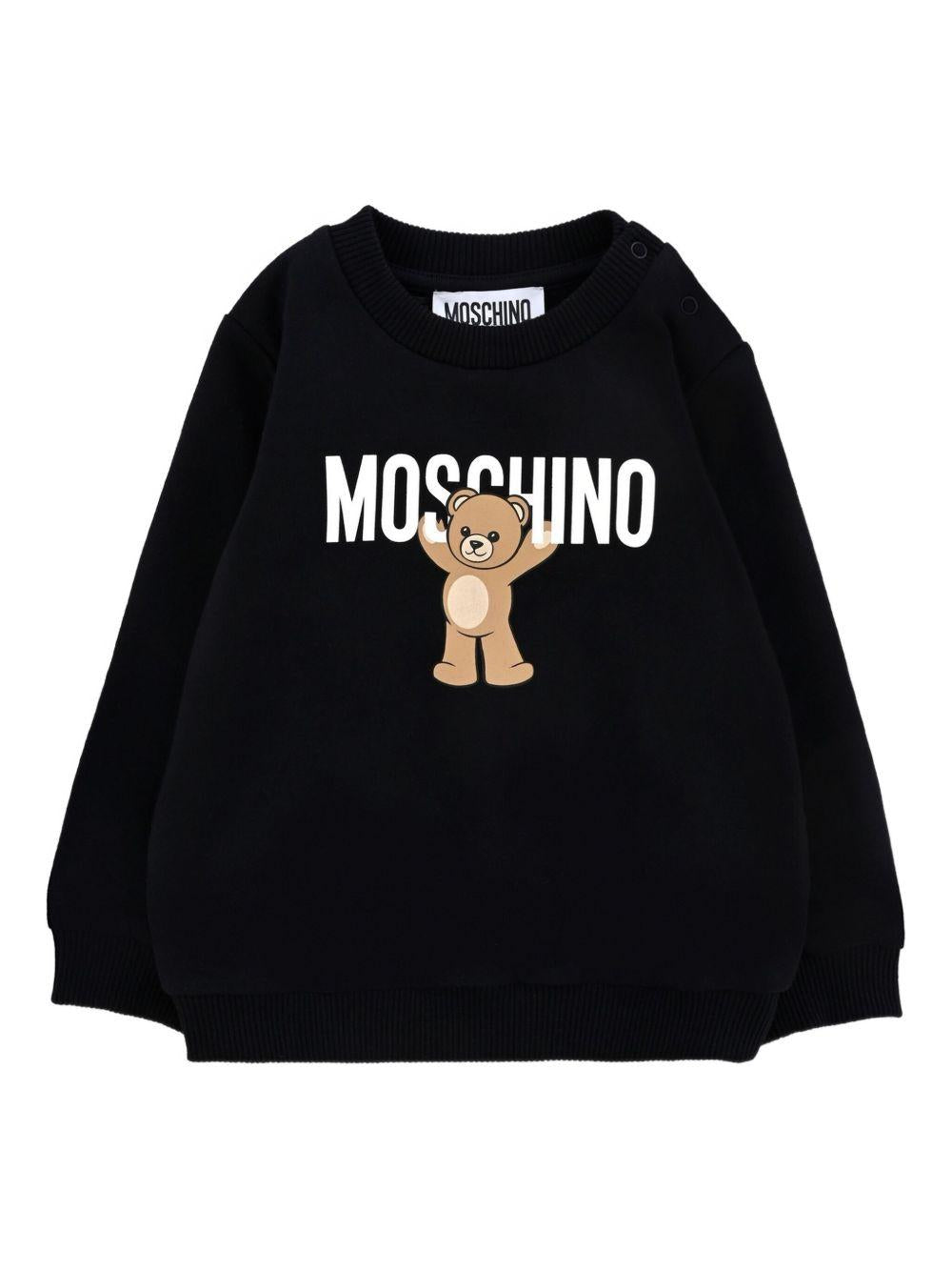 Felpa nera girocollo con stampa orsetto MNF060LCA40 60100 MOSCHINO KIDS 