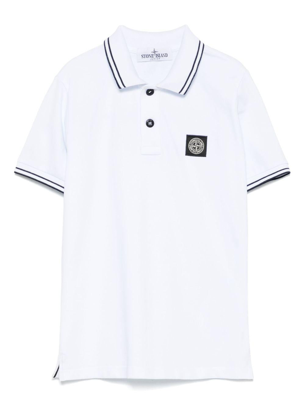 Polo bianca orli a contrasto con mini etichetta 2200001S0018 V1001 STONE ISLAND KIDS 
