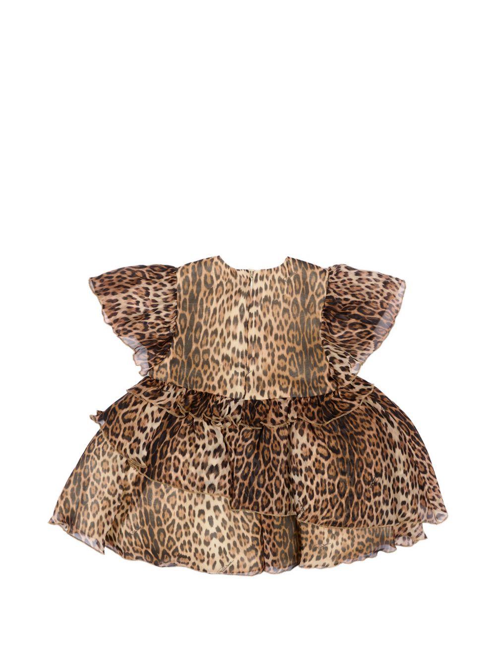 Abito con maniche a volant stampa leopardata CIP26002VE MACULA ROBERTO CAVALLI  JUNIOR 