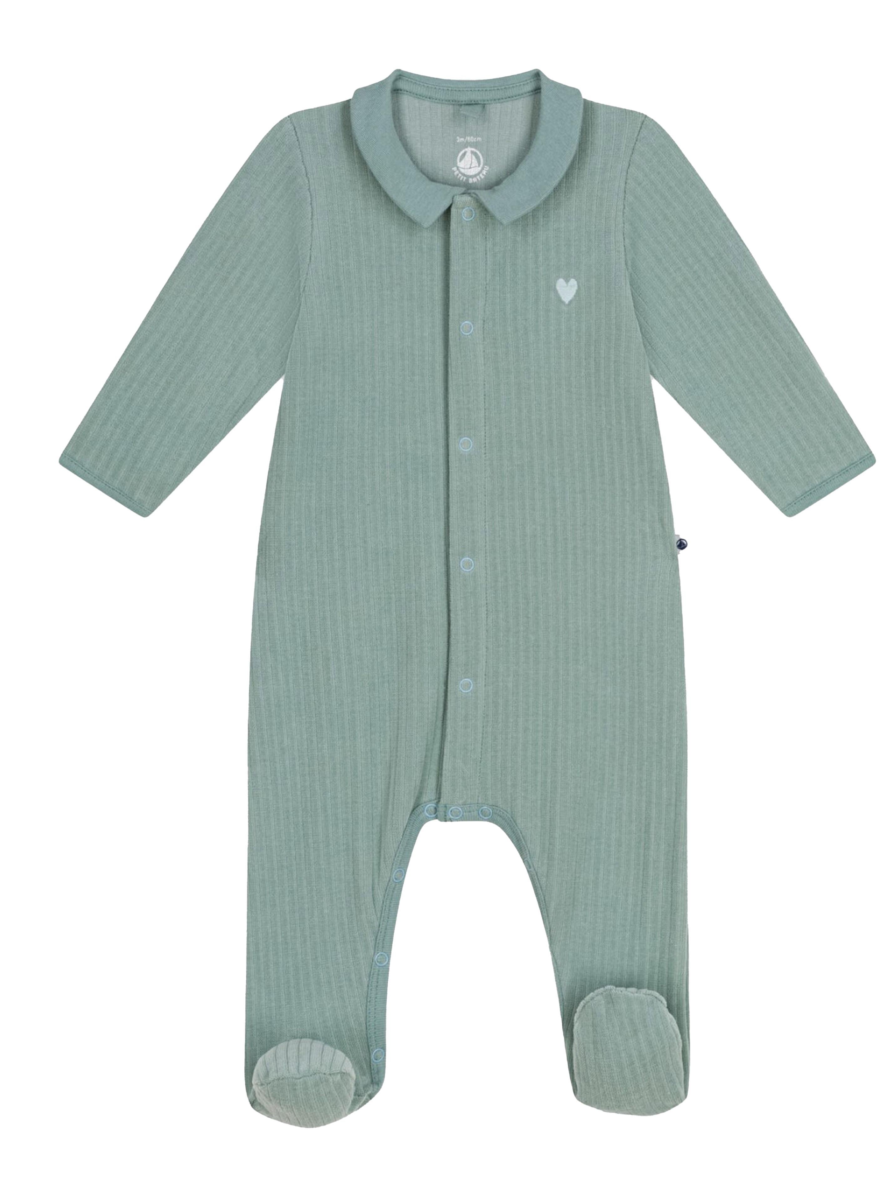 Tutina verde in ciniglia cuore ricamo neonato A0ATO 01 PETIT BATEAU KIDS 