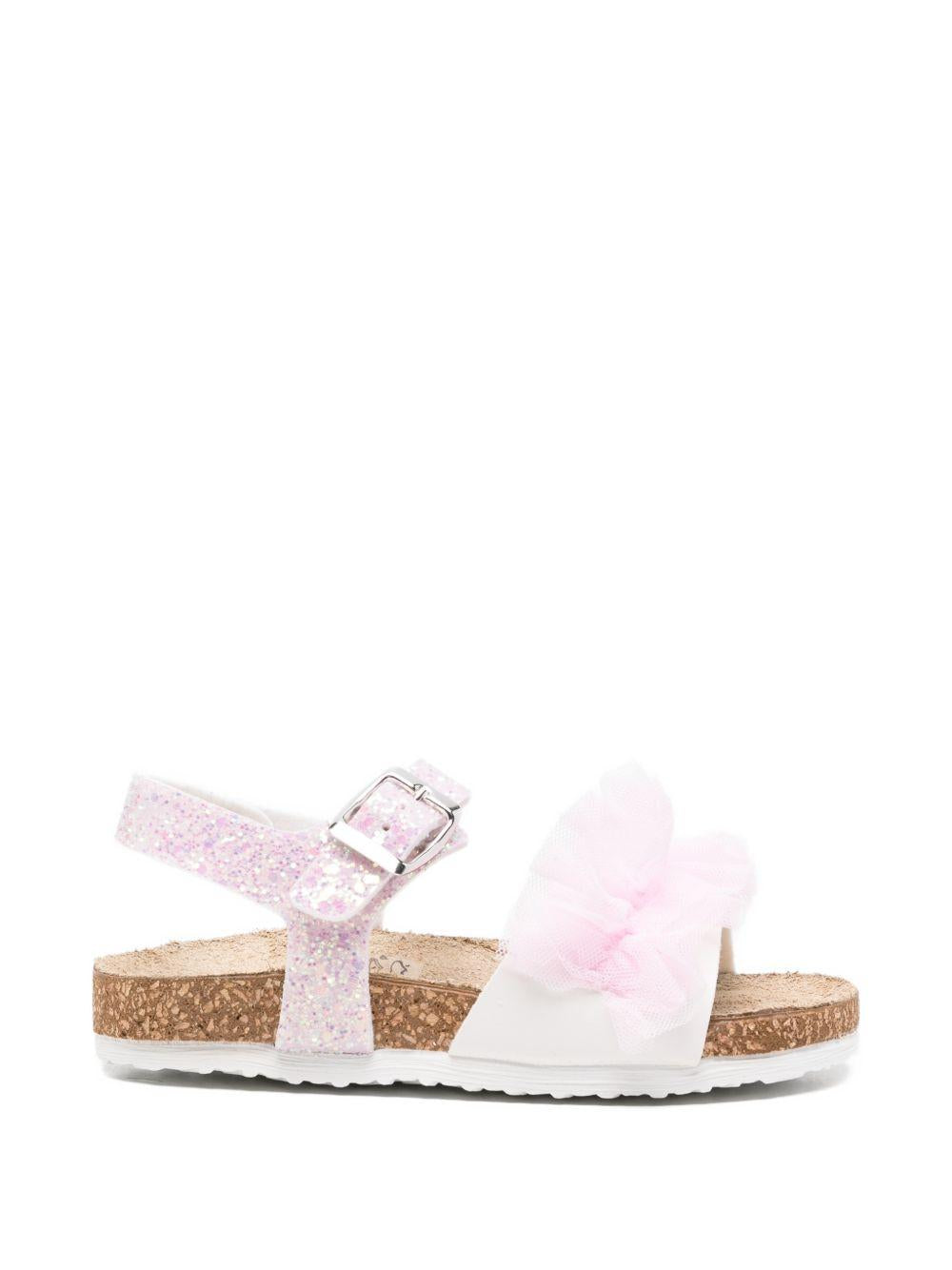 Sandali in pelle artificiale con glitter e volant 83G0117708 0090 MONNALISA KIDS 