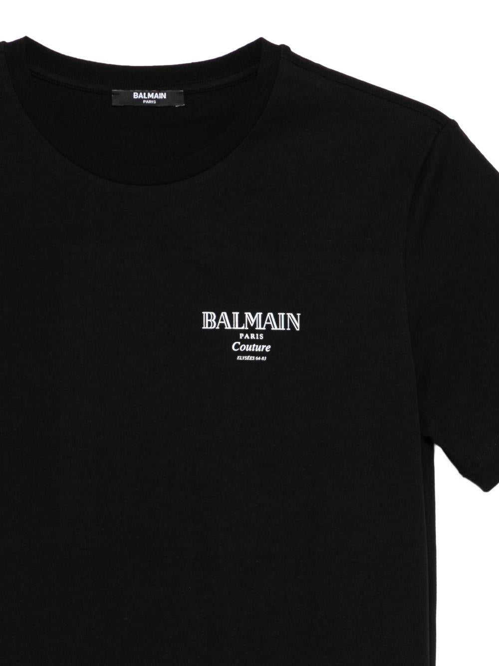 T-shirt Nera in Cotone con Logo BX8P91Z3186 930BC BALMAIN KIDS 
