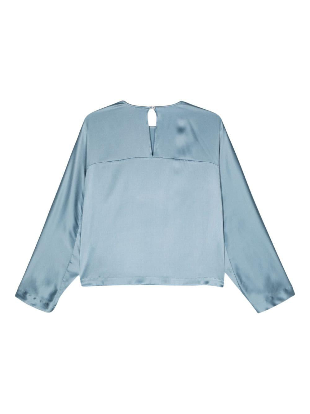 Camicia cropped azzurra raso di seta