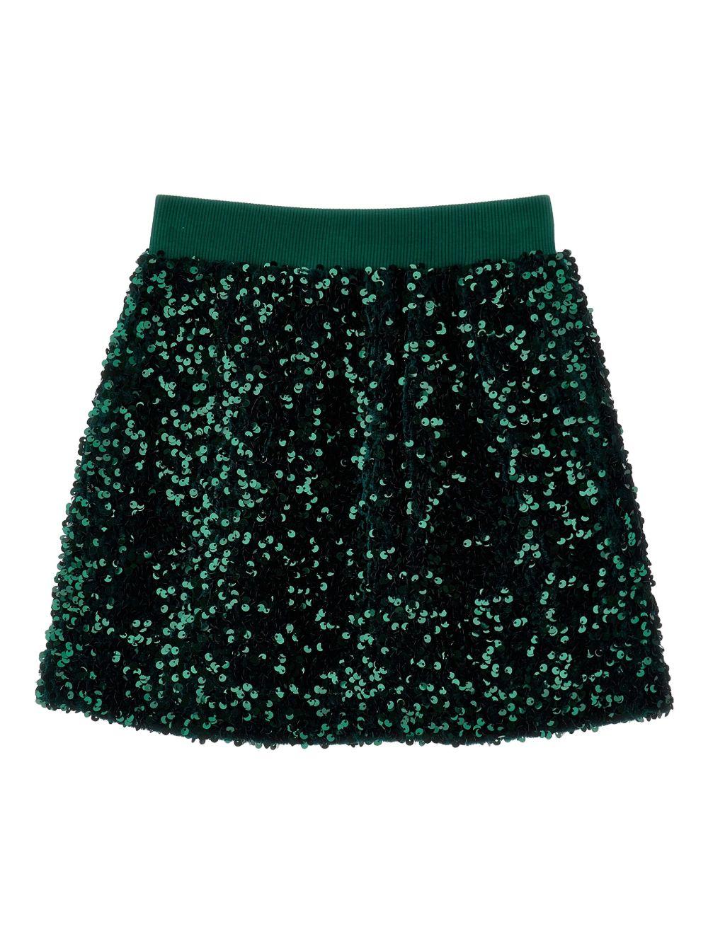 Minigonna Verde Scuro con Paillettes e Logo 49F7016049 0025 MONNALISA KIDS 