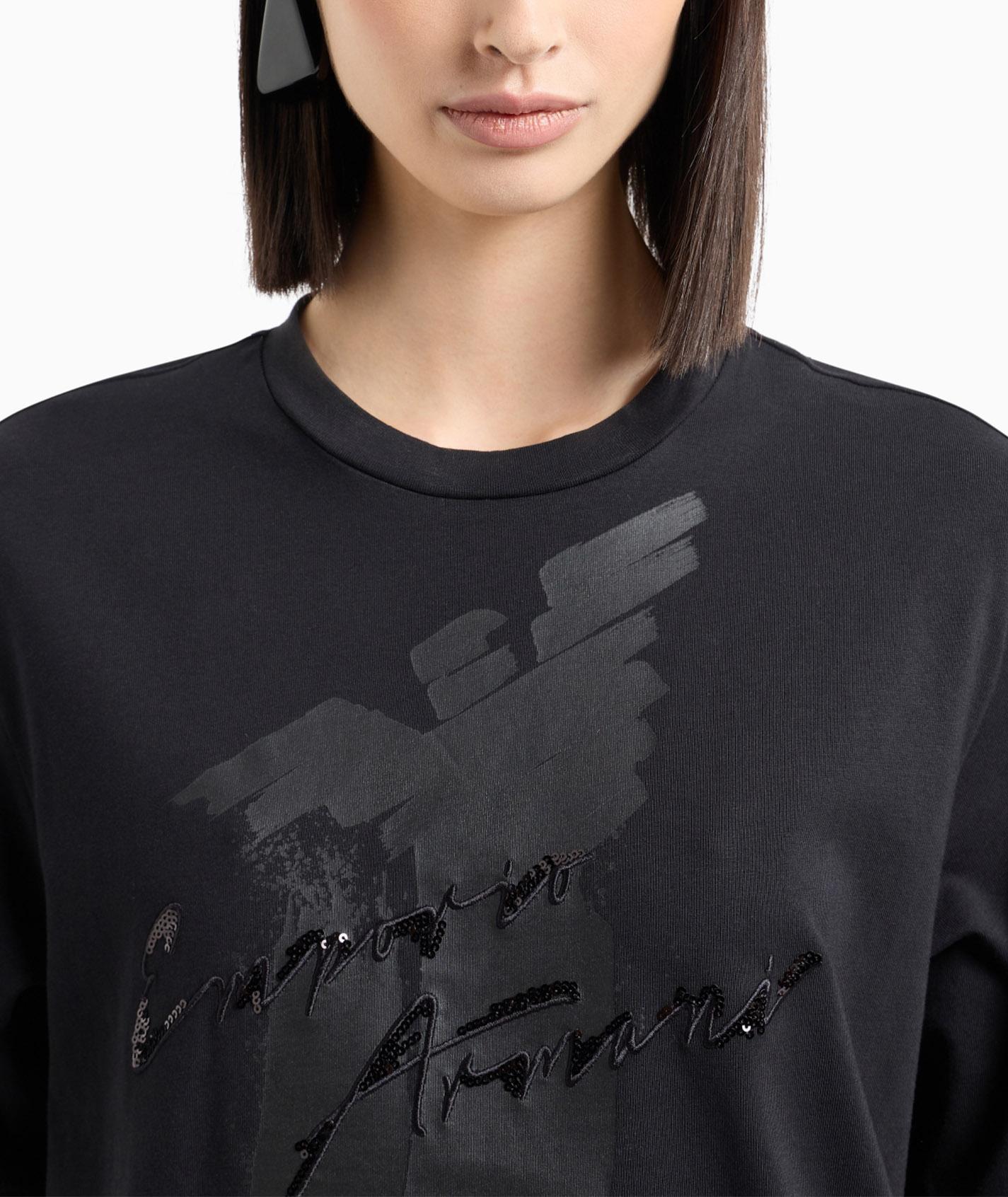 T-shirt nera logo paillettes 6D2T7G2J4EZ 0999 EMPORIO ARMANI 