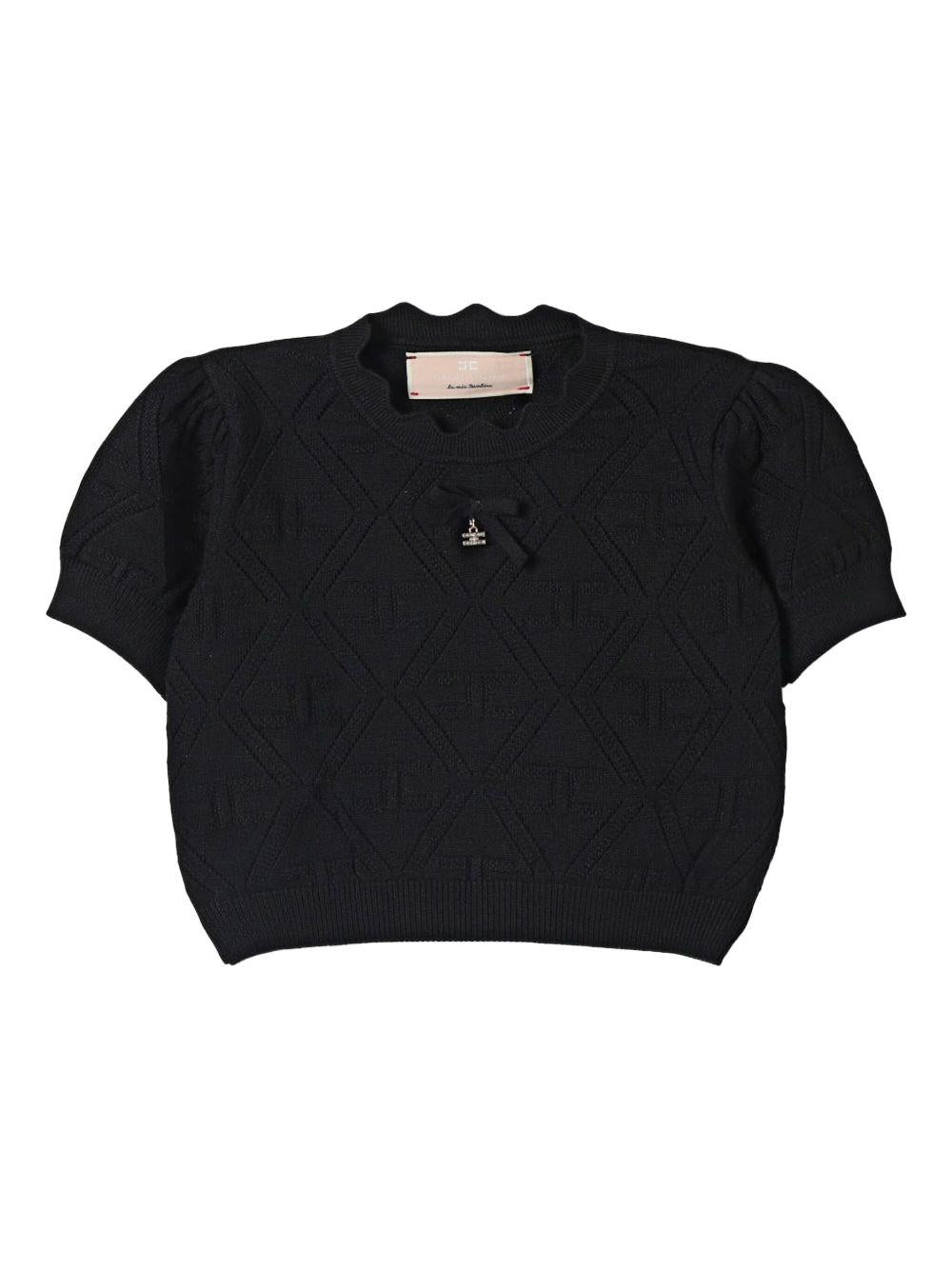 T-shirt in maglia con logo all-over EFMA159CFL060 N000 ELISABETTA FRANCHI KIDS 